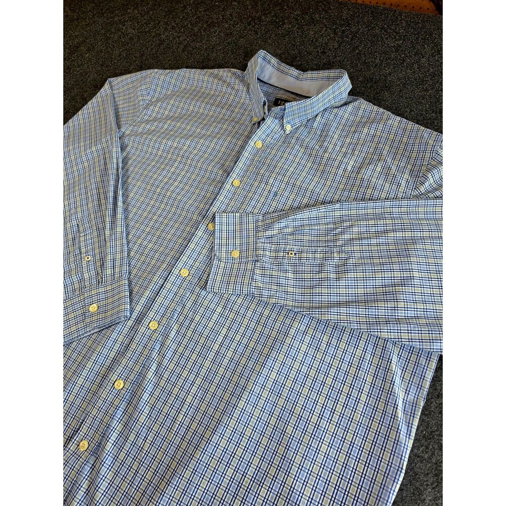 IZOD Shirt Men's 3XLT Big Tall Blue Plaid Button Down Long Sleeve Cotton Blend